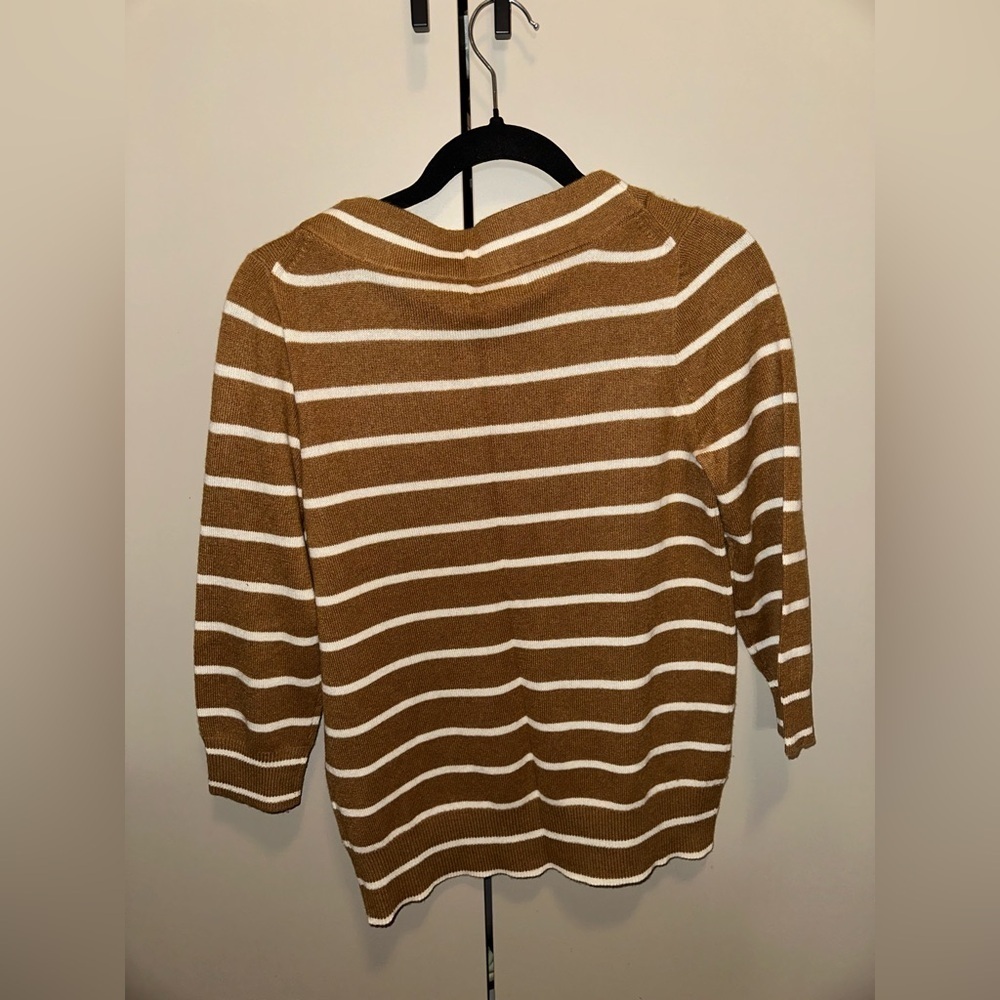 J Crew 100% Cashmere Striped Brown and White Women's Sweater Size Small - Picture 3 of 5
